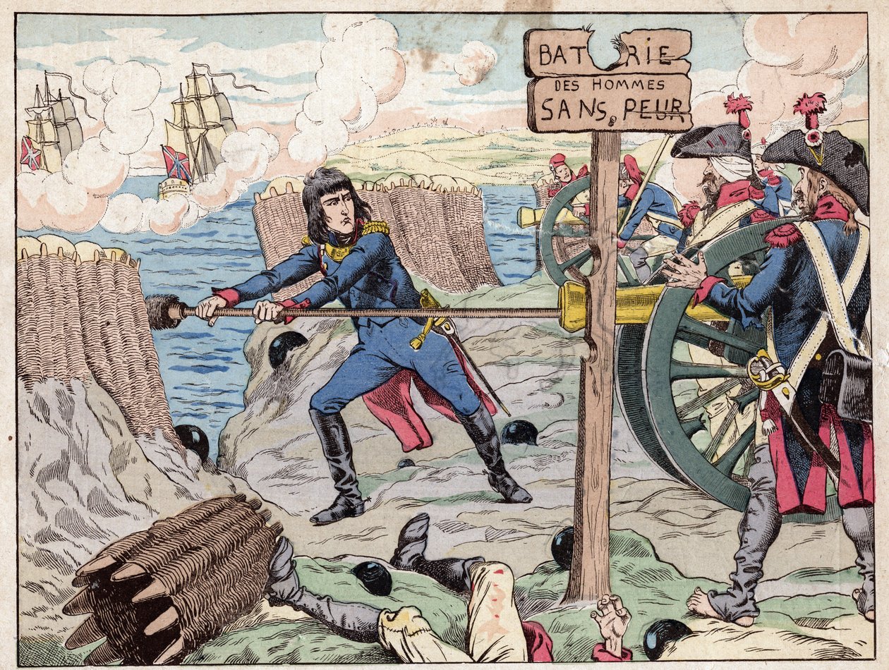 NAPOLEON AT TOULON - (Toulon Siege) 1793 - litografia autorstwa Joba (Jacques Onfroy de Breville) z „” Le Grand Napoleon des Petites Enfants””” 1893 autorstwa pseudonym for Onfray de Breville Jacques Job