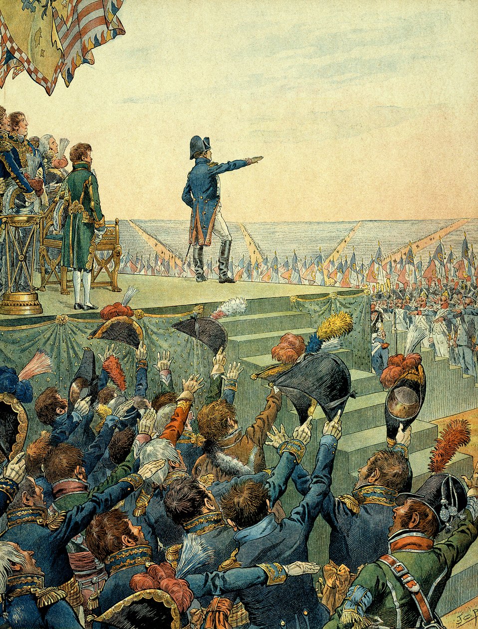 Napoleon I Bonaparte (1769-1821) rozdający 16 sierpnia krzyże Legii Honorowej armii obozu wojskowego Boulogne autorstwa pseudonym for Onfray de Breville Jacques Job
