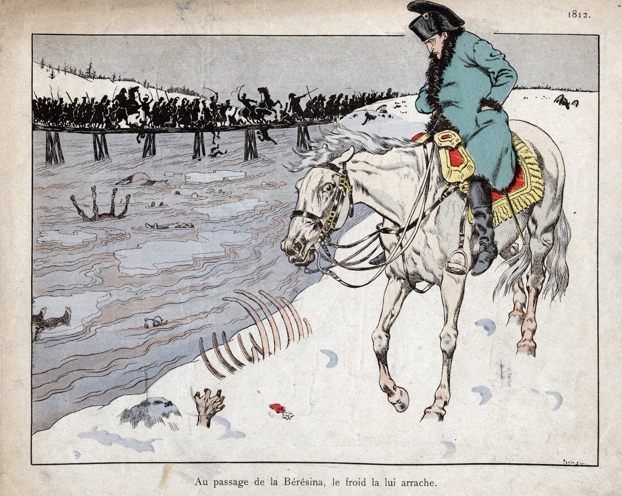 Napoleon oglądający szczątki swojej Wielkiej Armii przekraczającej rzekę Berezynę w odwrocie z Moskwy autorstwa pseudonym for Onfray de Breville Jacques Job
