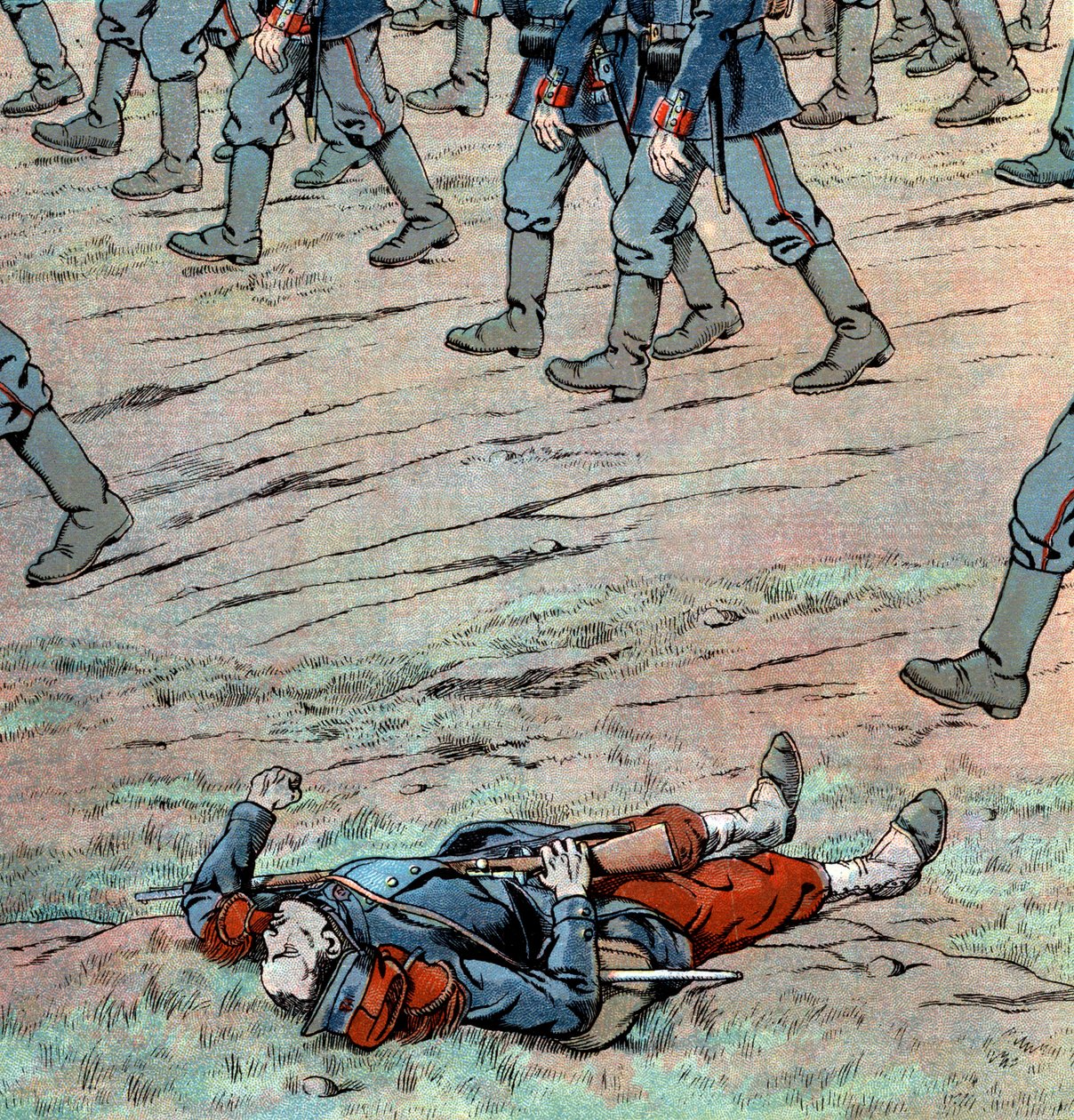 Prusacy najeżdżają Francję: francuski martwy żołnierz autorstwa pseudonym for Onfray de Breville Jacques Job