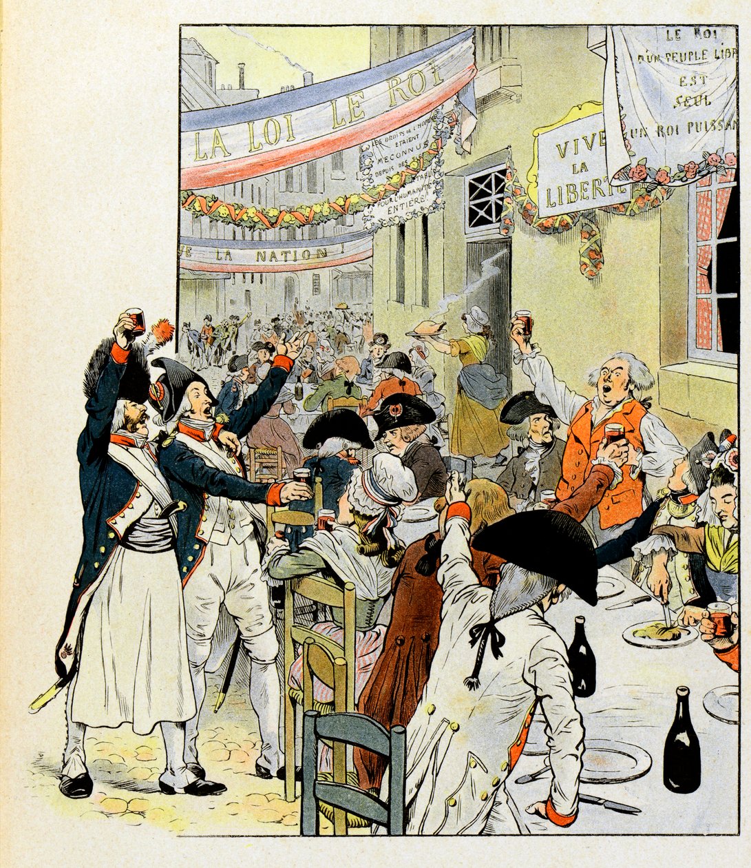 Rewolucyjny bankiet po zdobyciu Bastylii - Ilustracja Joba (Jacques Marie Gaston Onfray i Breville) (Jacques-Marie) (1858-1931) do książki „La Tour d
