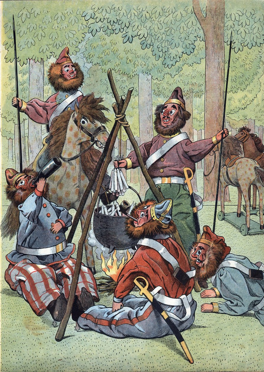 Scena z historii Francji w zabawkach: Po epizodzie odwrotu Rosji podczas wojny napoleońskiej (1812) Kozacy rozbili biwak na Polach Elizejskich w Paryżu w 1814 roku. W „” Joujoux a l