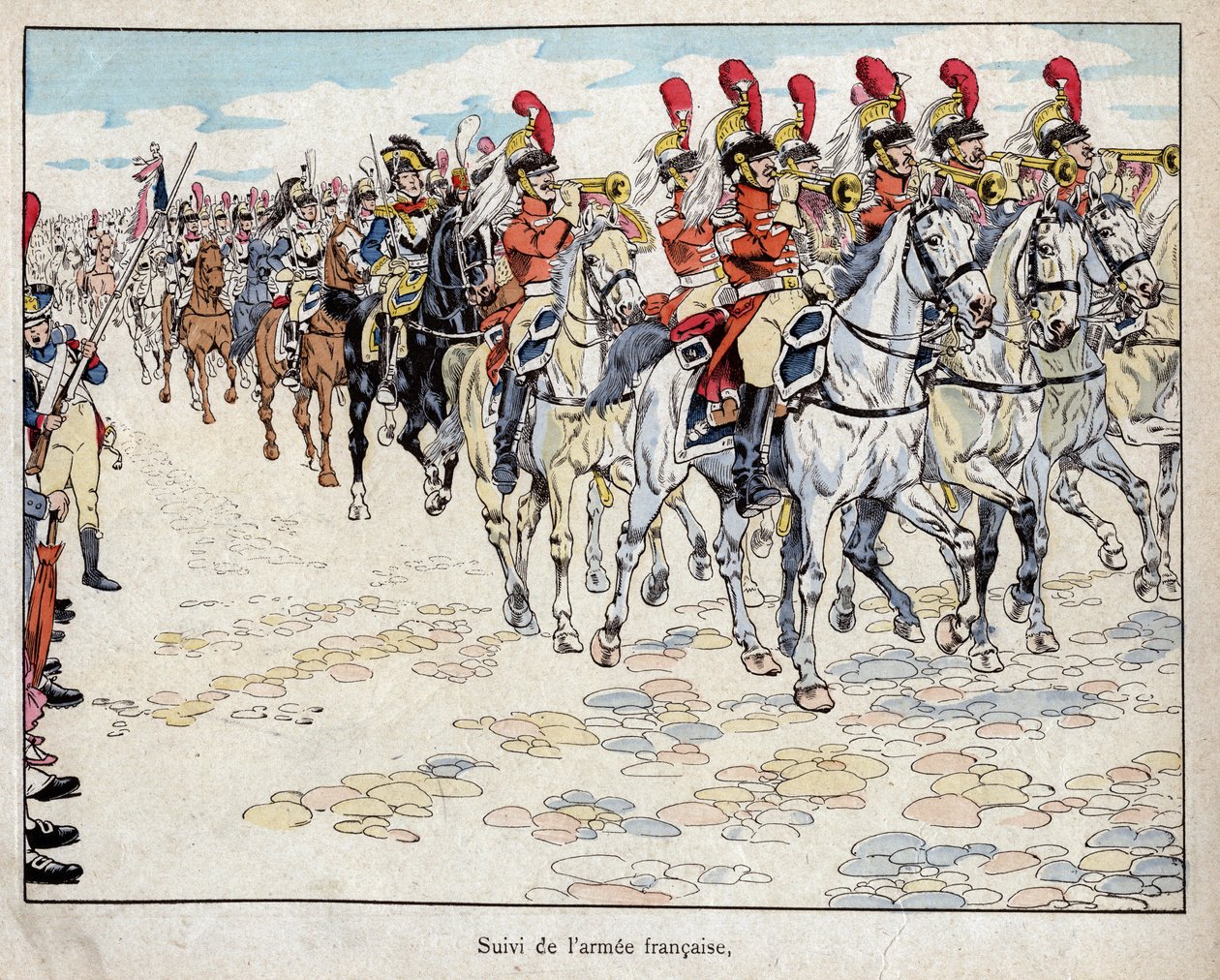 Armia francuska wkraczająca do Berlina, 27 października 1806 r. - litografia Joba (Jacques Onfroy de Breville) z „”Le Grand Napoleon des Petites Enfants””” 1893 autorstwa pseudonym for Onfray de Breville Jacques Job