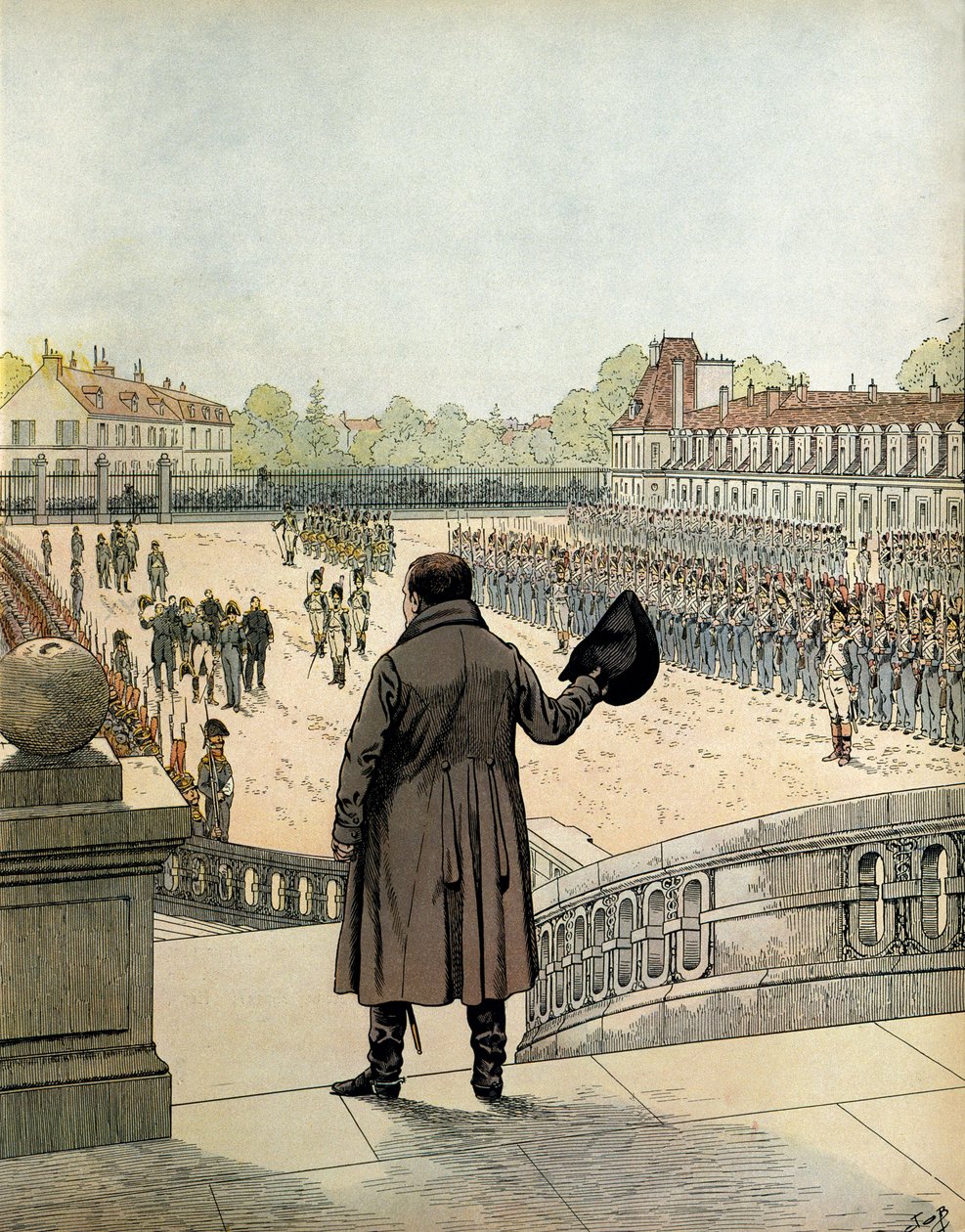 Pożegnanie Napoleona I Bonapartego (1769-1821) na dziedzińcu Cheval Blanc w Fontainebleau 20 kwietnia autorstwa pseudonym for Onfray de Breville Jacques Job