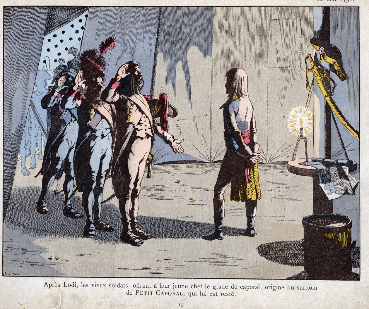 Dawni żołnierze armii włoskiej o imieniu kapral Bonaparte po bitwie pod Lodi autorstwa pseudonym for Onfray de Breville Jacques Job