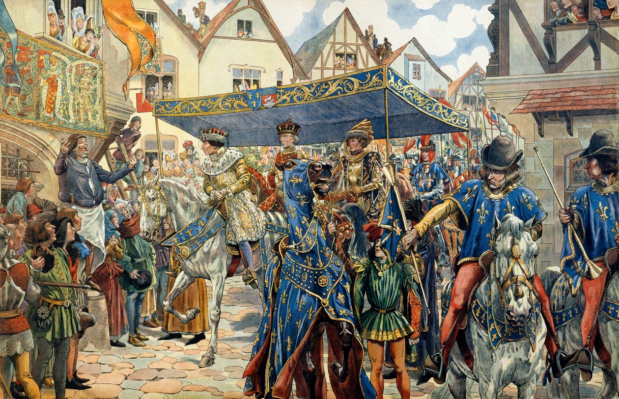 Triumfalny wjazd Ludwika XI z Francji, zwanego Roztropnym (1423-1483) do Paryża 30 sierpnia autorstwa pseudonym for Onfray de Breville Jacques Job