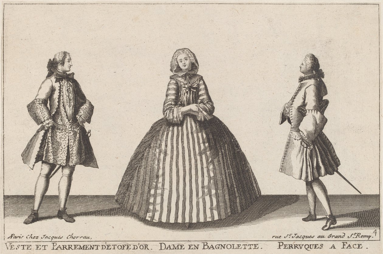 Kurtka i złote płótno/dama w bagnolette/peruki z twarzą autorstwa published by Jacques Chéreau