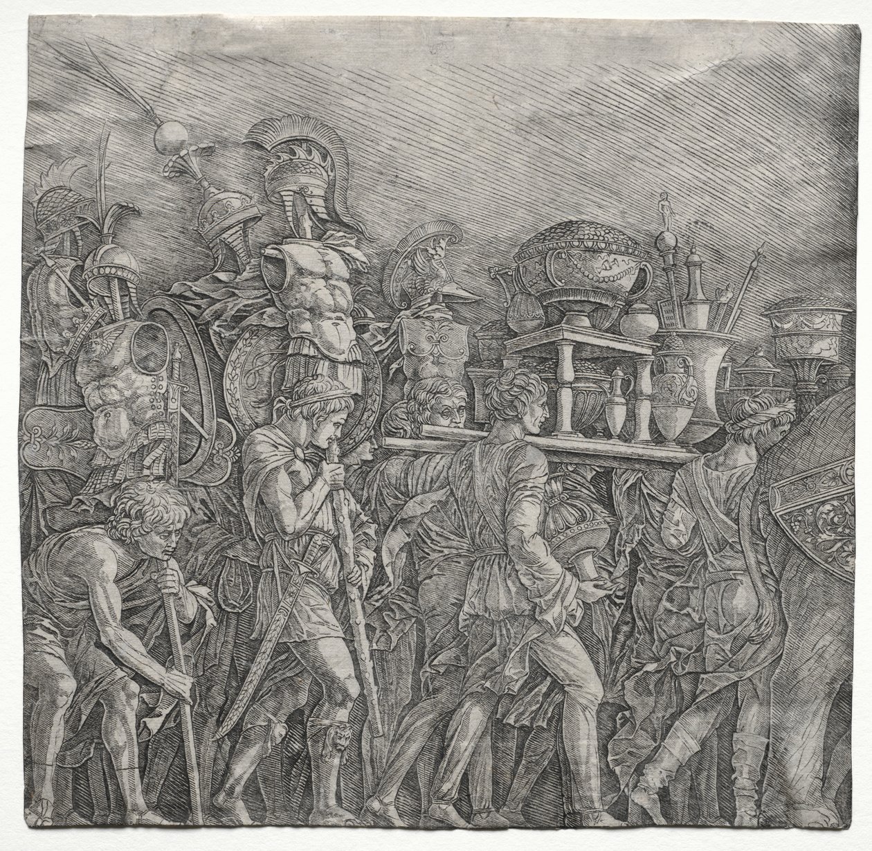 Triumfy Cezara: nosiciele gorsetu autorstwa school of Andrea Mantegna