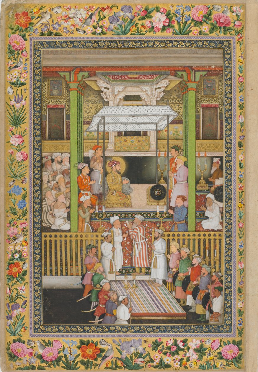Nocna uroczystość z okazji urodzin proroka, z Albumu Petersburskiego, ok. 1635-1752 (nieprzezroczysta akwarela, tusz, srebro i złoto na papierze) autorstwa son of Hoshang (attr.to) Bulaqi
