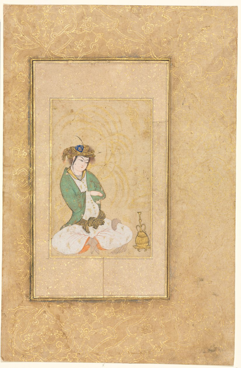 Młodzież siedząca przy wierzbie; Ilustracja na jednej stronie autorstwa style of Muhammad Yusuf