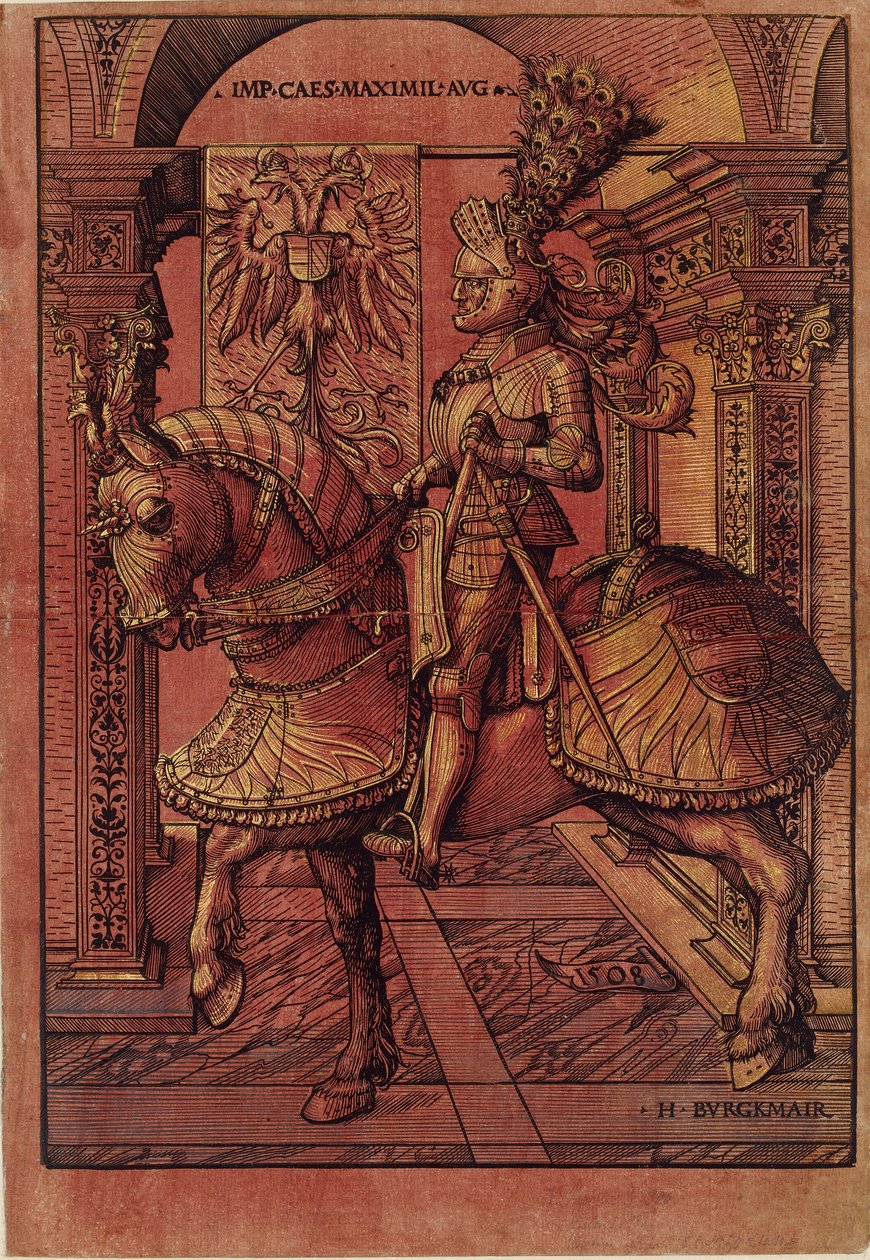 Cesarz Maksymilian I uzbrojony na koniu, 1508 autorstwa the Elder Hans Burgkmair