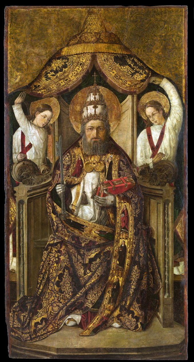 Św. Piotr na tronie - Obraz Rodrigo de Osona (Orsona) (aktywny 1465-1514) - ca. 1470-1480 - Olej na drewnie - 214,2x112 - Narodowe Muzeum Sztuki Katalonii, Barcelona autorstwa the Elder Rodrigo de Osona