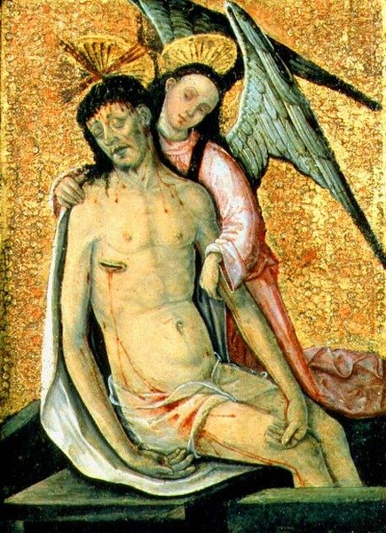 Martwy Chrystus wspierany przez anioła autorstwa the Elder Rodrigo de Osona