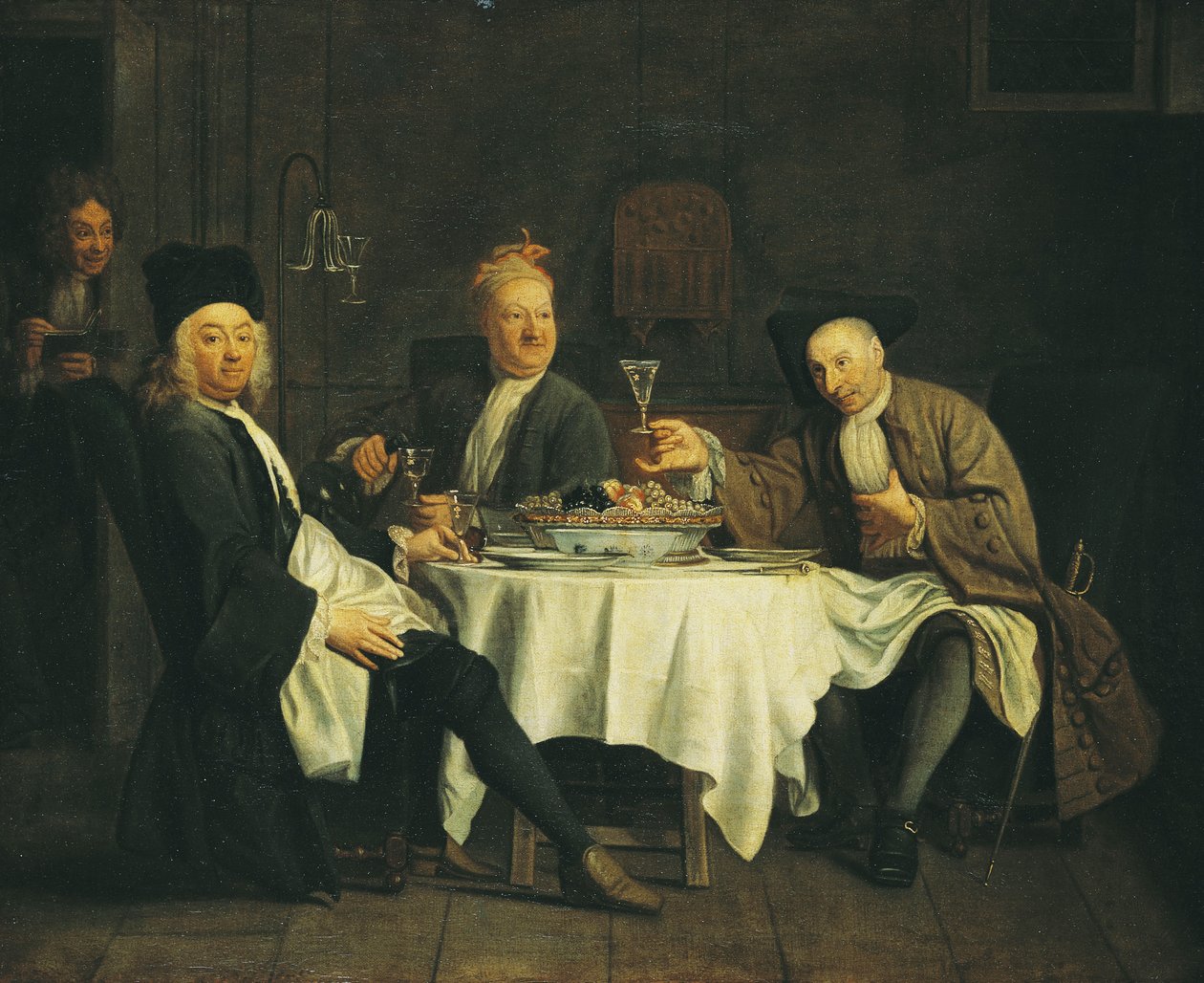 Poeta Alexis Piron (1689-1773) przy stole z przyjaciółmi Jean Joseph Vade (1720-57) i Charles Colle (1709-83) autorstwa Étienne Jeaurat