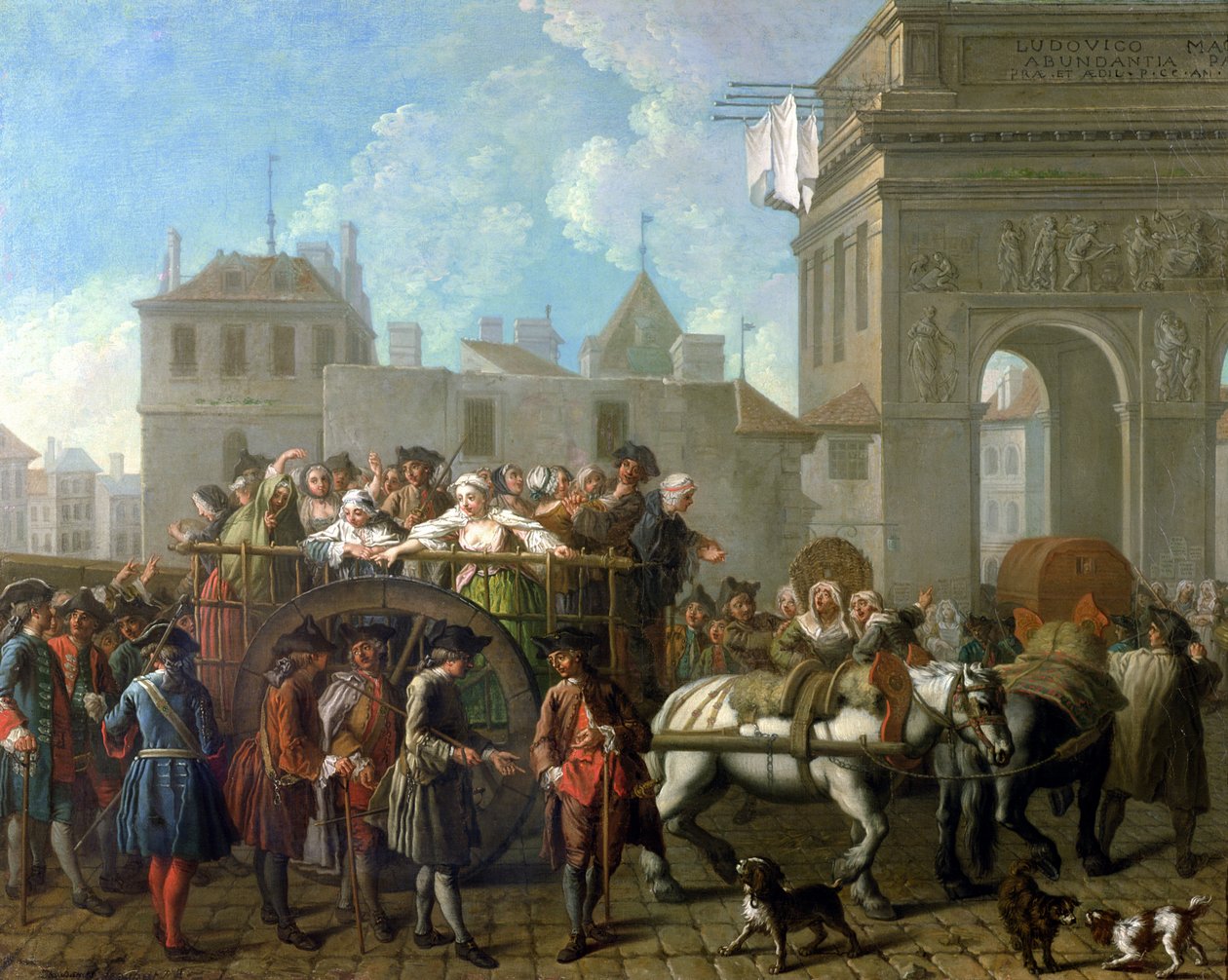 Transport prostytutek do Salpetriere, c.1760-70 autorstwa Étienne Jeaurat