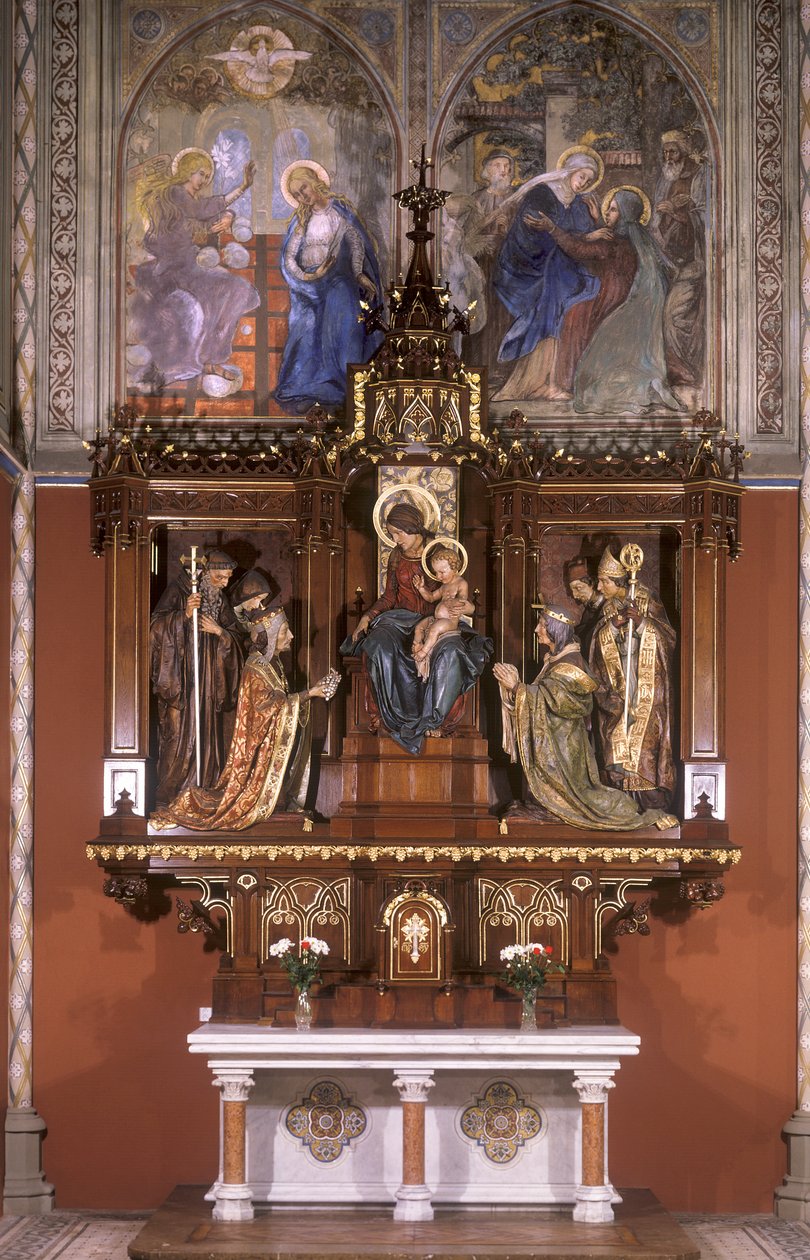 Ołtarz boczny Matki Boskiej z figurami świętych patronów Czech, 1922 (drewno malowane) autorstwa Štpán Zálešák