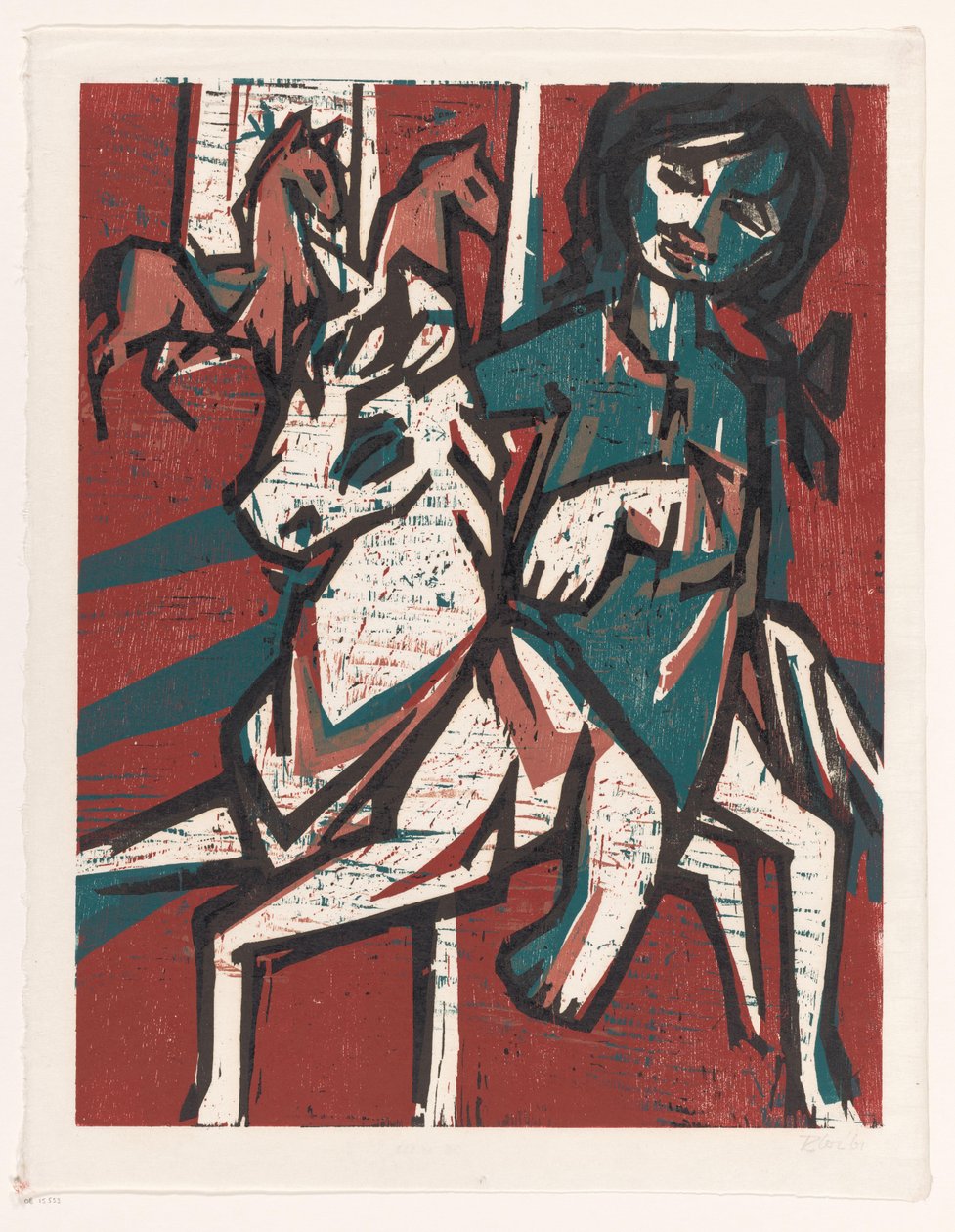Kobieta na koniu przed dwoma innymi końmi autorstwa unknown (signed by artist)