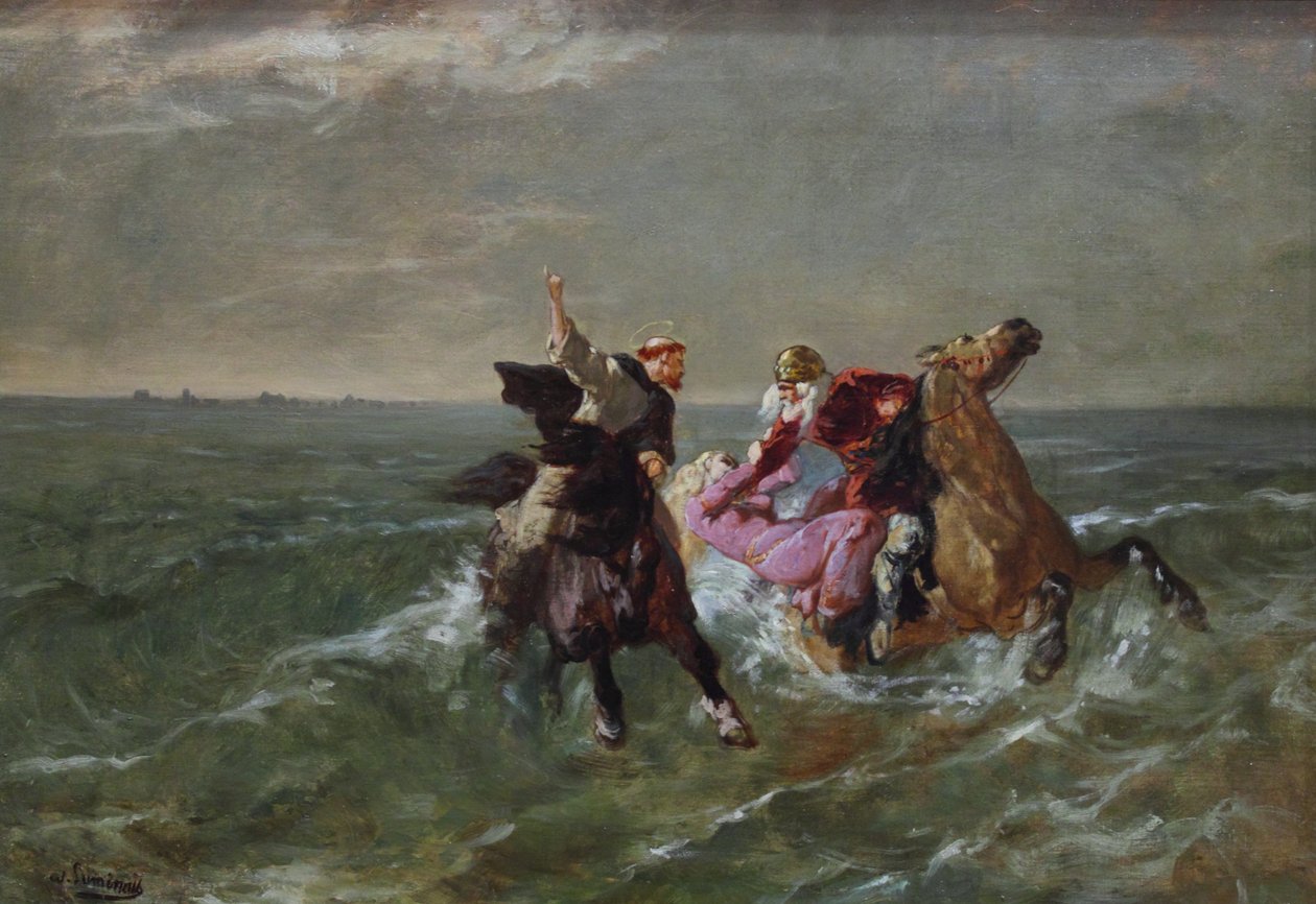 Przejażdżka św. Guénolé i króla Gradlon autorstwa Evariste Vital Luminais