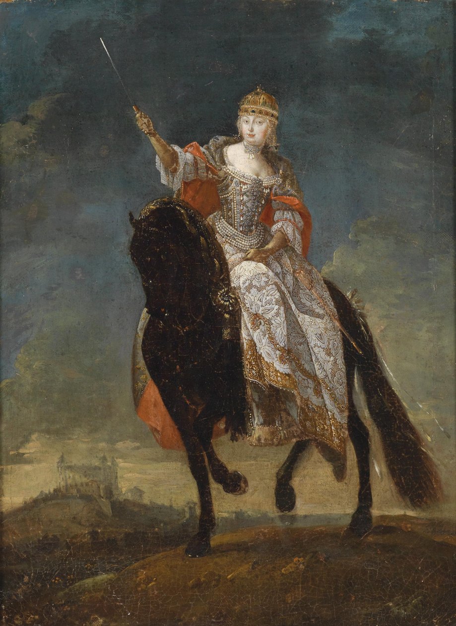 Maria Teresa jako Królowa Węgier na Wzgórzu Koronacyjnym w Pressburgu autorstwa with Unspecified Unidentified painter    Description 18th century portrait painting of women