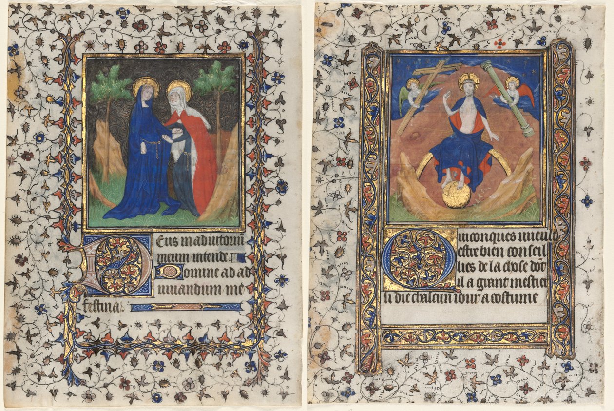 Kartki z Księgi Godzin: Nawiedzenie i Chrystus w Sądzie autorstwa workshop of Boucicaut Master