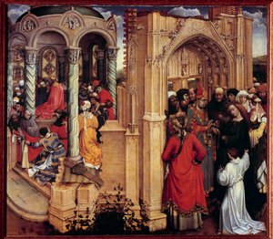 Wesele Dziewiczego Drewna Obraz Roberta Campina zwany Mistrzem Flemalle (1375-1444) XV-wieczne Słońce. 0,77x0,88 m Madryt, Muzeum Prado - Wesele Dziewicy. Obraz na drewnie autorstwa Roberta Campina znanego jako Mistrz Flemalle (1375-144