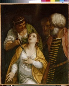 Męczennik św. Justyny. Justyna z Padwy (urodzona w III wieku-304), męczennica starożytnego Rzymu, została przebita mieczem. Obraz Paolo Veronese (1528-1588), olej na płótnie. Sztuka włoska (Wenecja)