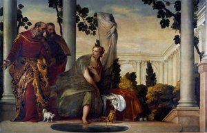 Suzanne i starcy. Obraz Paolo Caliariego Paul Veronese (1528-1588), ok. 1570. Olej na płótnie. Wymiary: 175x320cm. Geny, kolekcja Banca Carige autorstwa Veronese