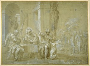 Wieczerza w Emaus, ok. 1550 (długopis, czarny tusz i brązowe pranie na papierze) autorstwa Veronese