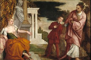 Młody człowiek między cnotą a cnotą - Młody człowiek między cnotą a cnotą - Veronese, Paolo (1528-1588) - ok. 1581 - Olej na płótnie - 102x153 - Museo del Prado, Madryt autorstwa Veronese