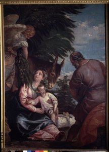 Odpocznij podczas lotu do Egiptu. Obraz Paolo Veronese (1528-1588). olej na płótnie autorstwa Veronese