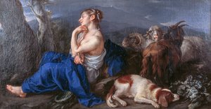 Erminia pisząca imię ukochanej na pniu drzewa, pędzla Francesco Fernandi zwanego Imperiali (1679-1740), olej na płótnie, 42x80 cm autorstwa (1679 1740) Imperiali