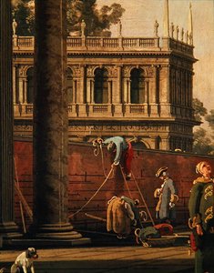 Capriccio mężczyzny wspinającego się po ścianie (olej na płótnie) autorstwa Canaletto