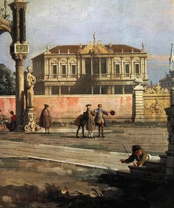 Fragment kamienicy i placu miejskiego (olej na płótnie) autorstwa Canaletto