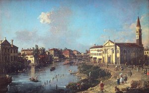 Dolo nad Brentą, z kościołem św. Rocha i willą Zanon-Bon autorstwa Canaletto