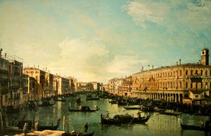 Canal Grande, Wenecja, patrząc na północ z okolic mostu Rialto (olej na płótnie) autorstwa Canaletto