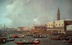 Powrót Bucentaura na molo w Dzień Wniebowstąpienia, ok. 1760 r., autor: Giovanni Antonio Canal znany jako Canaletto (1697-1768), olej na płótnie