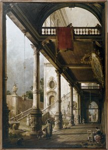Capriccio z kolumnadą i dziedzińcem (olej na płótnie) autorstwa Canaletto