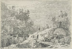 Pejzaże z pięcioma mostami, bez daty (akwaforta) autorstwa Canaletto
