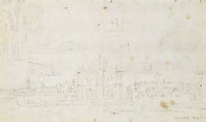 Murano: San Giovanni Dei Battuti, Z odległą Wenecją, ok. 1735-40 (rysunek) autorstwa Canaletto