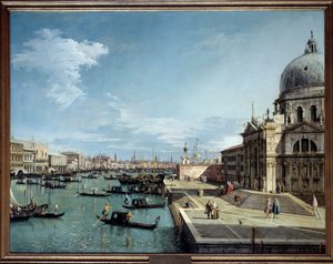 Widok na wejście na Canal Grande i kościół Salute w Wenecji Obraz Antonio Canal dit Canaletto (1697-1768) XVIII-wieczne słońce. 1,19x1,53 m² autorstwa Canaletto