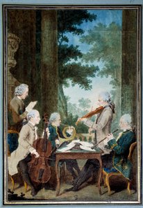 Panowie Duport, Vachon, Rodolphe, Provers i Vernier Portret grupy muzyków podczas koncertu. Akwarela Louisa Carrogisa (1717-1806) dit Carmontelle. XVIII w. niedz. 0,34x0,23 m Chantilly, siedziba muzeum