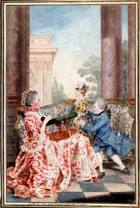 La belle Madame Caze, żona generała rolników i jej dzieci Akwarela autorstwa Louisa Carrogisa (1717-1806) dit Carmontelle. XVIII w. niedz. 0,32x0,21 m Chantilly, musee conde