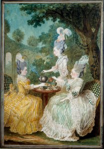 Panie z Montesson, Crest i Damaszku biorące akwarela Louis carrogis dit Carmontelle (1717-1806) 1773. Paryż, Musee Carnavalet autorstwa Carmontelle