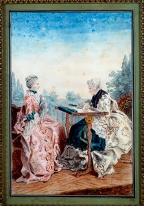Mademoiselle Melin i Mademoiselle de Laleu robią akwarelę Louis carrogis dit Carmontelle (1717-1806) 1759. Paryż, Musee Carnavalet autorstwa Carmontelle