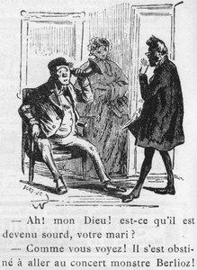 Karykatura o dziele Hectora Berlioza (1803-1869) zaprojektowana przez Nadara w 1856 roku dla Journal pour rire. autorstwa Nadar