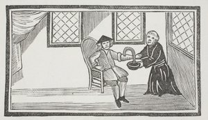 Przedstawienie zdradzieckiego mnicha wykrwawiającego go na śmierć, ilustracja z „Chap-books of the XVIII Century” Johna Ashtona, wyd. 1882 (lit) autorstwa (after) English School