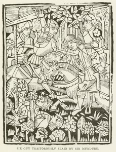 Sir Guy zdradziecko zabity przez Sir Murdure (rycina) autorstwa (after) English School