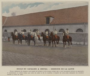 Szkoła jeźdźca na koniu, ćwiczenie z włócznią (zdjęcie kolorowe) autorstwa (after) French Photographer