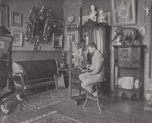 Francuski malarz Henri Gervex w swoim studio (zdjęcie czarno-białe) autorstwa (after) French Photographer