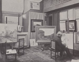 Francuski malarz Jean Charles Cazin w swoim studio (zdjęcie czarno-białe) autorstwa (after) French Photographer
